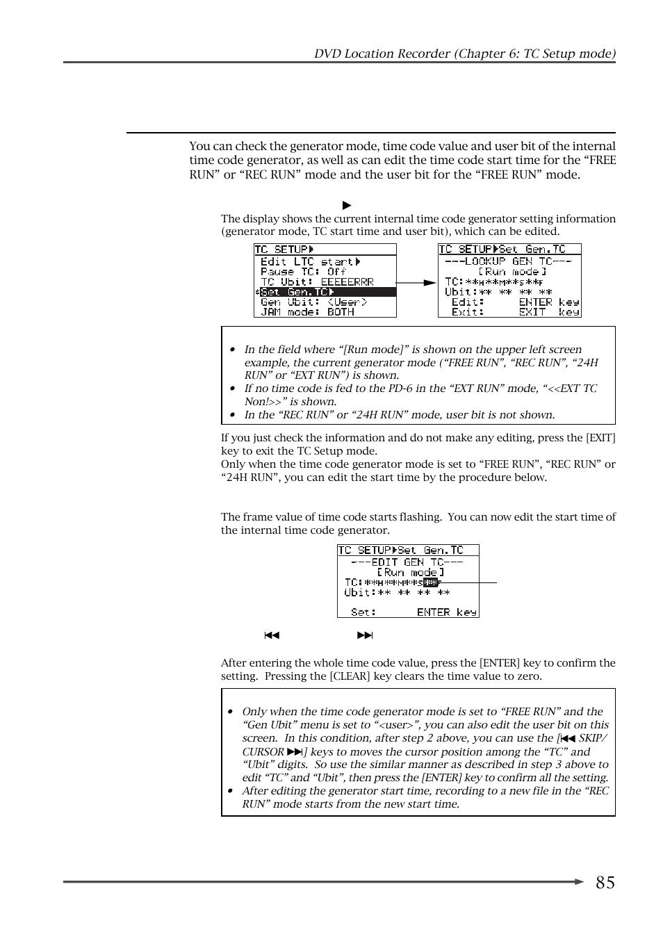 Editing the internal time code generator setting | Fostex PD-6 User Manual | Page 87 / 150