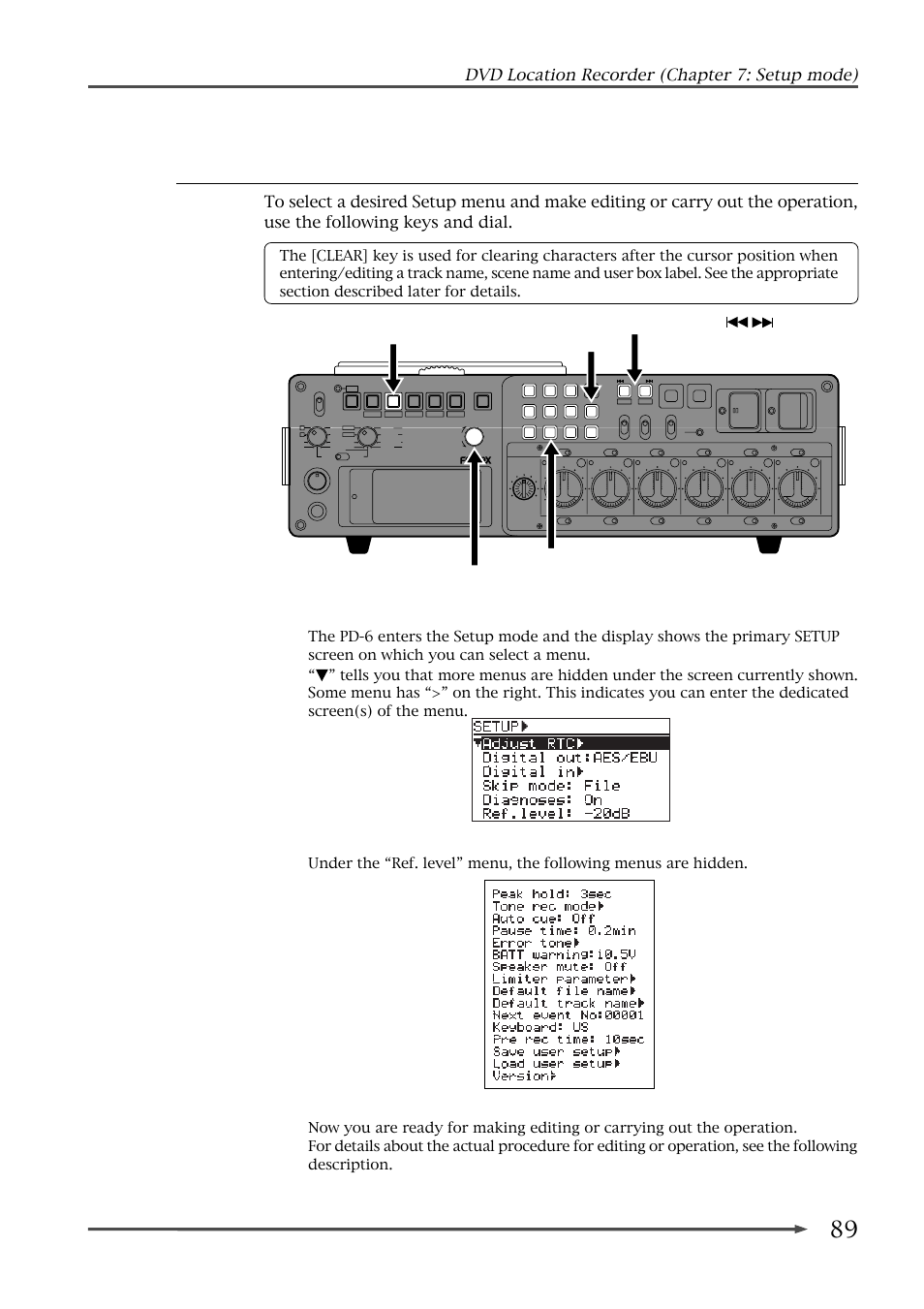 How to select a setup menu, Pd-6 dvd location recorder (chapter 7: setup mode), Select the desired setup menu using the [sel] dial | Press the [enter] key | Fostex PD-6 User Manual | Page 91 / 150