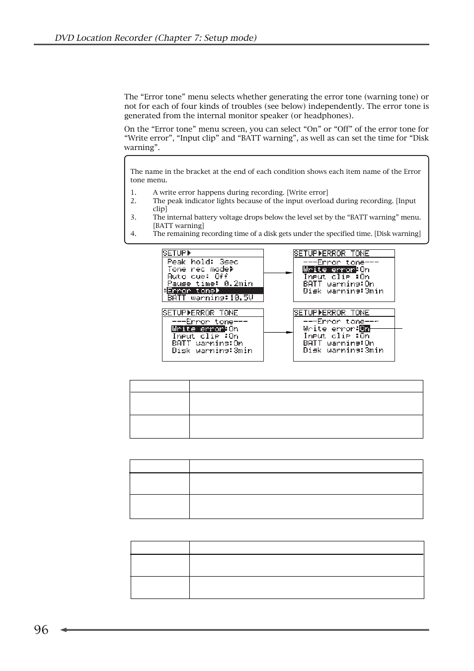 Error tone output setting (error tone) | Fostex PD-6 User Manual | Page 98 / 150