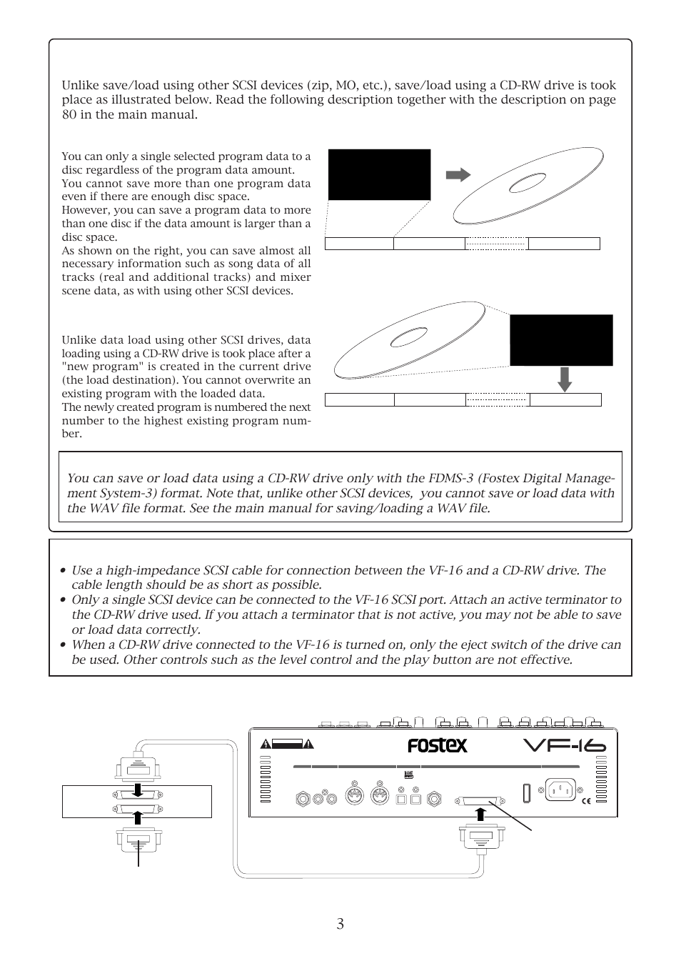 Save/load of song data using a cd-rw drive, Save, Load | Fostex VF-16 User Manual | Page 3 / 8