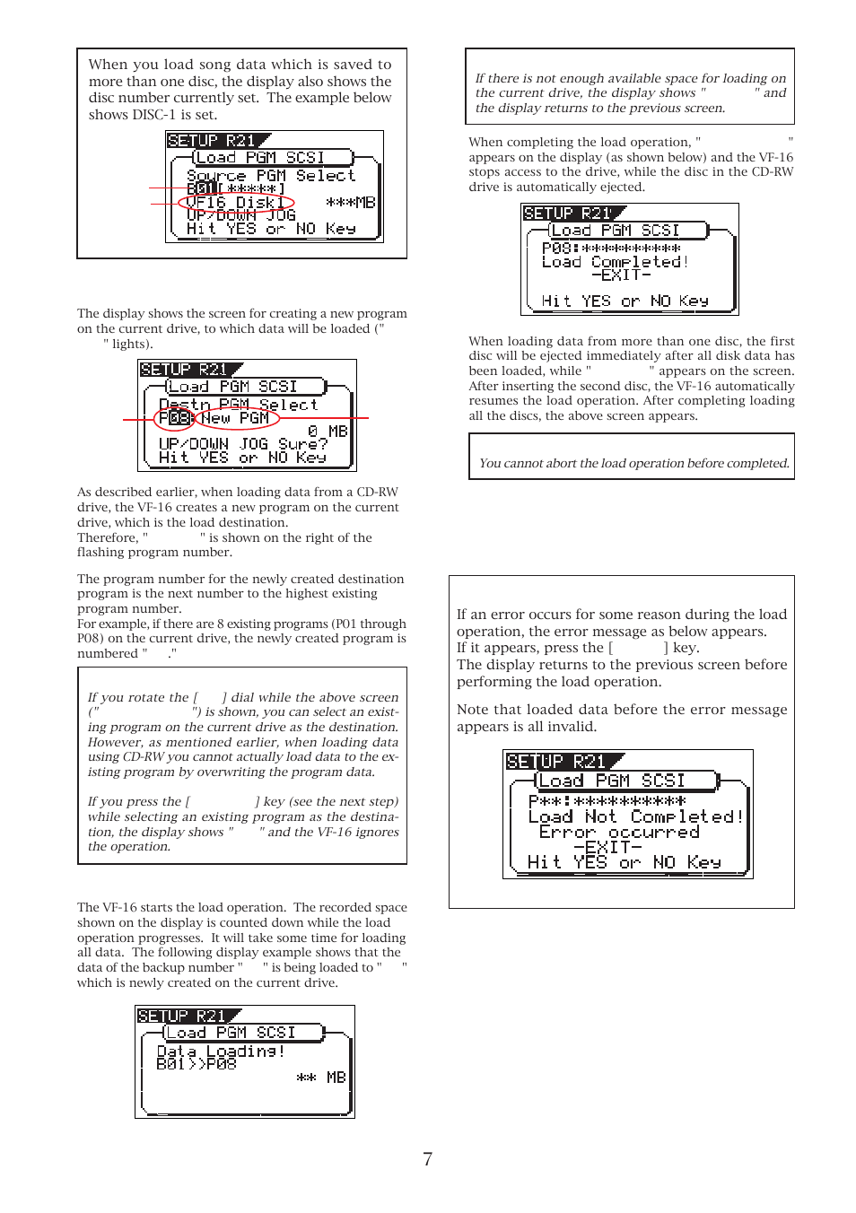 About load error | Fostex VF-16 User Manual | Page 7 / 8