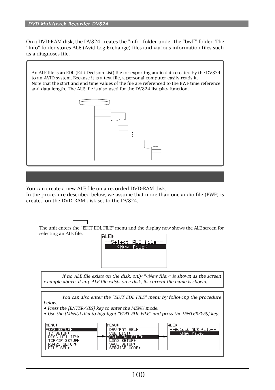 Creating a new ale file, About an ale file | Fostex DV824 User Manual | Page 100 / 162