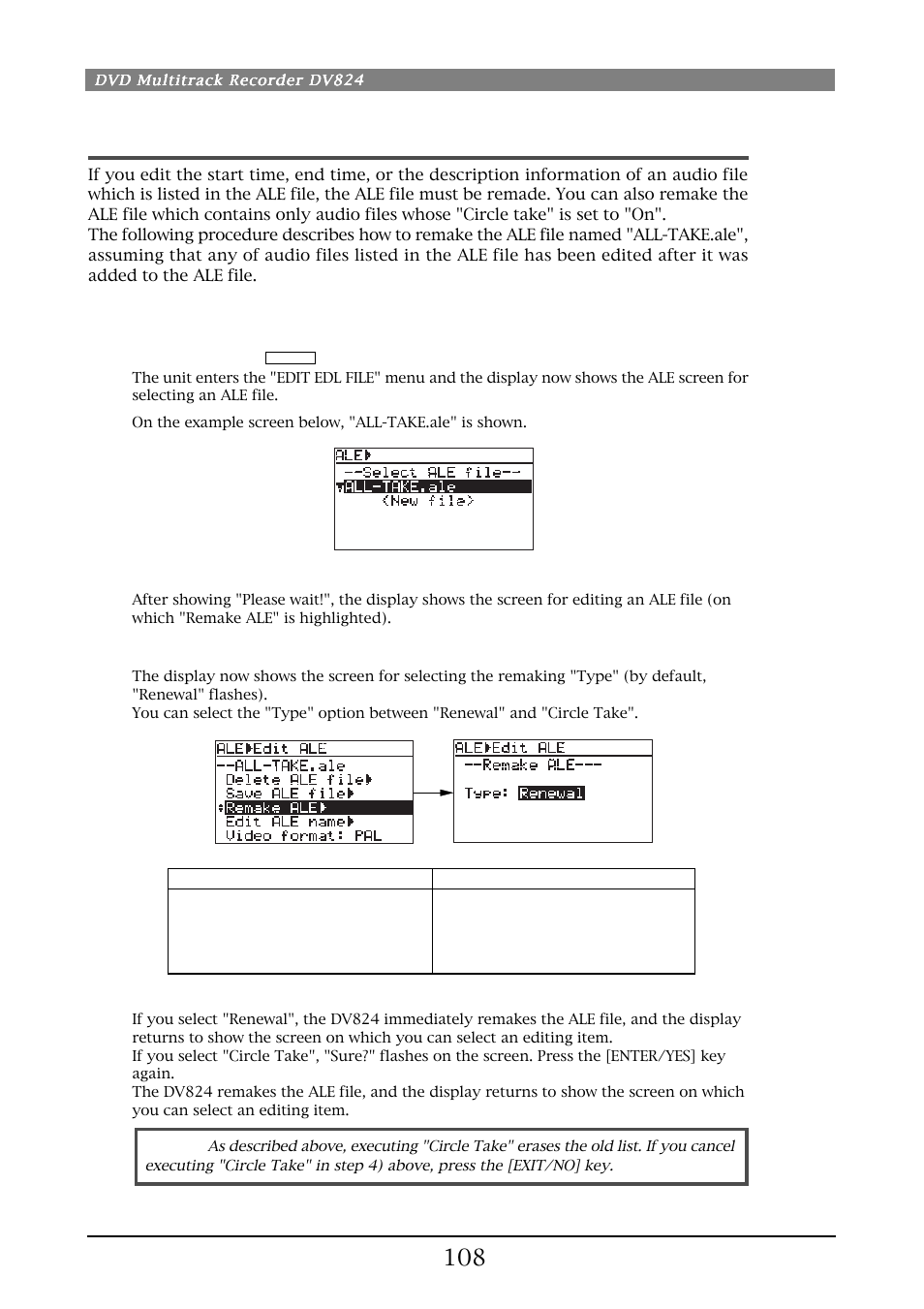 Remaking an ale file | Fostex DV824 User Manual | Page 108 / 162