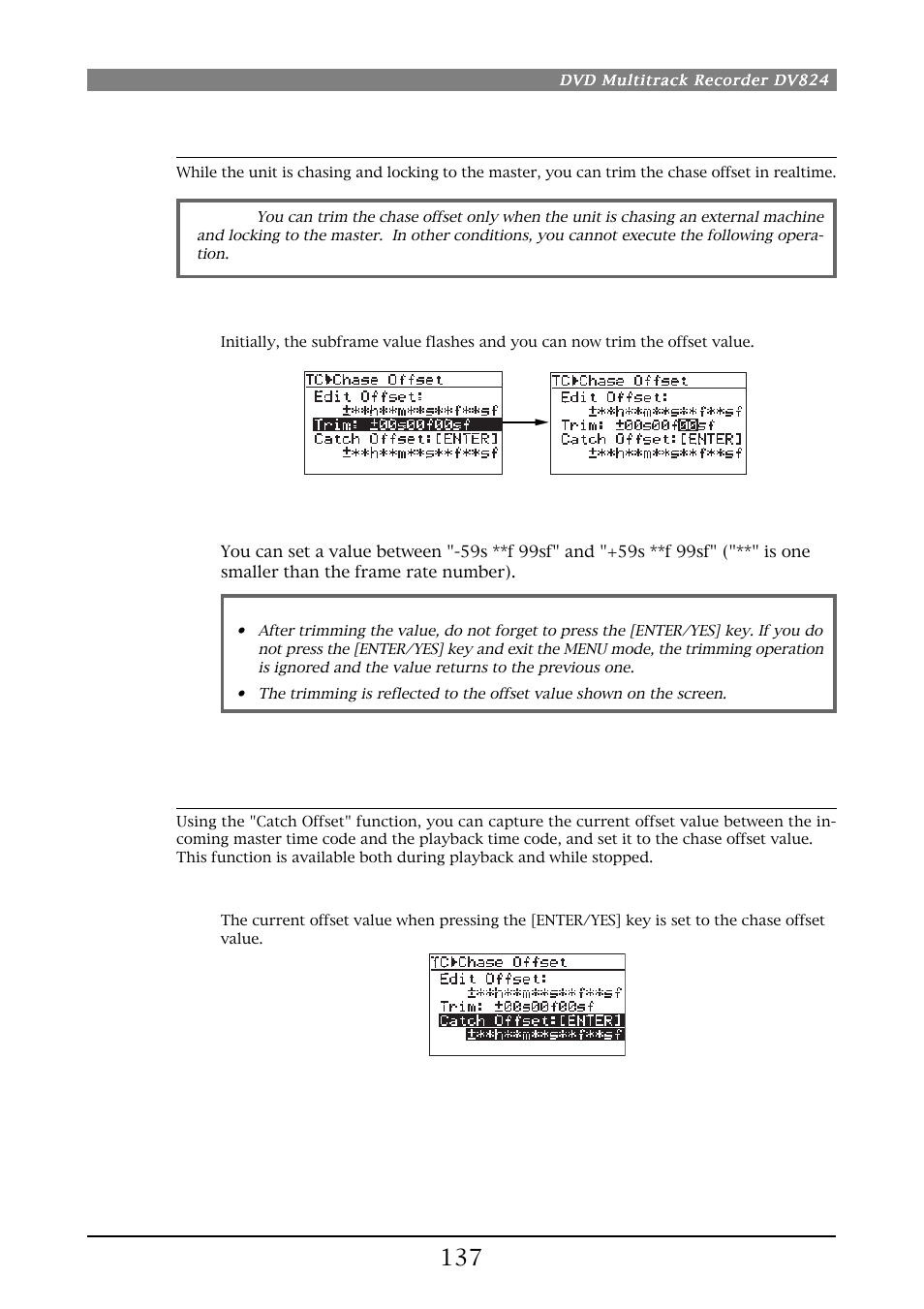 Chase offset trimming, Catch offset | Fostex DV824 User Manual | Page 137 / 162