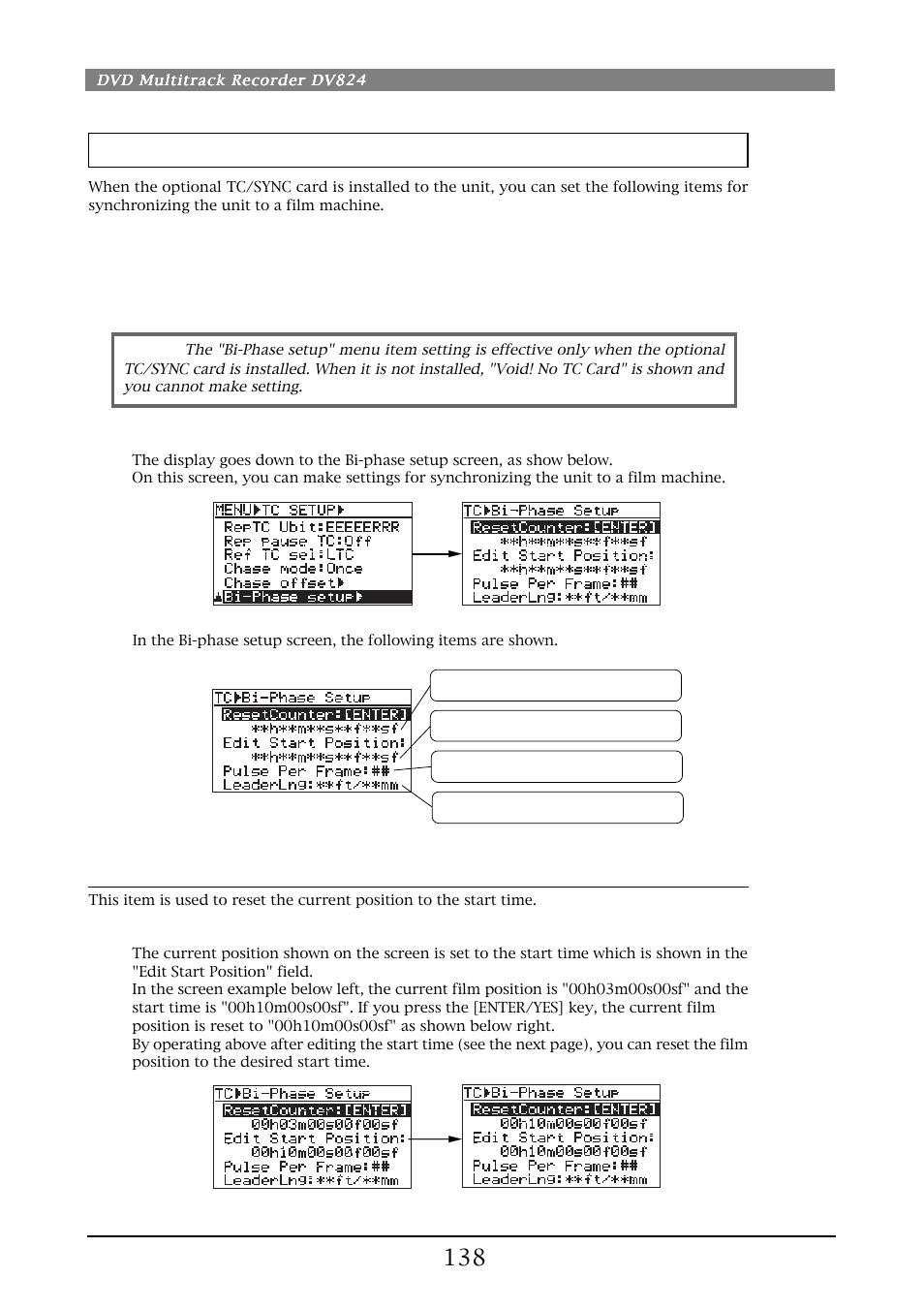 Synchronization to a film machine [bi-phase setup | Fostex DV824 User Manual | Page 138 / 162