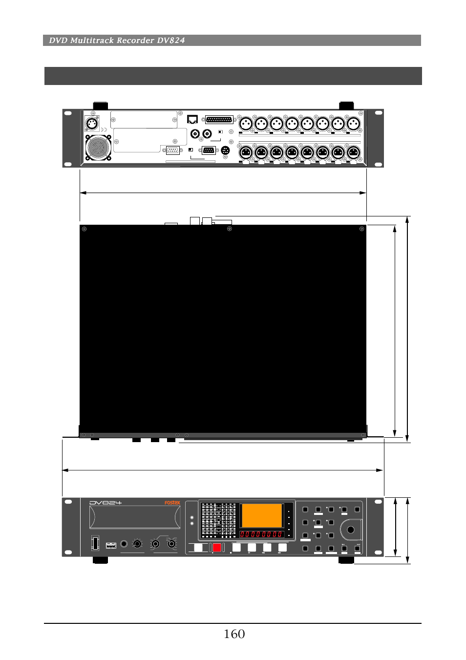 Physical dimensions, Dvd multitrack recorder dv824 | Fostex DV824 User Manual | Page 160 / 162