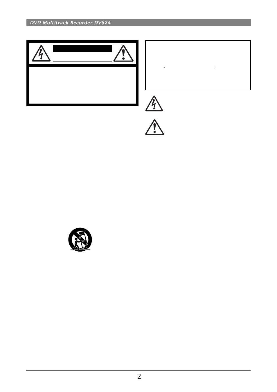 Safety instructions, Warning, Caution | Fostex DV824 User Manual | Page 2 / 162