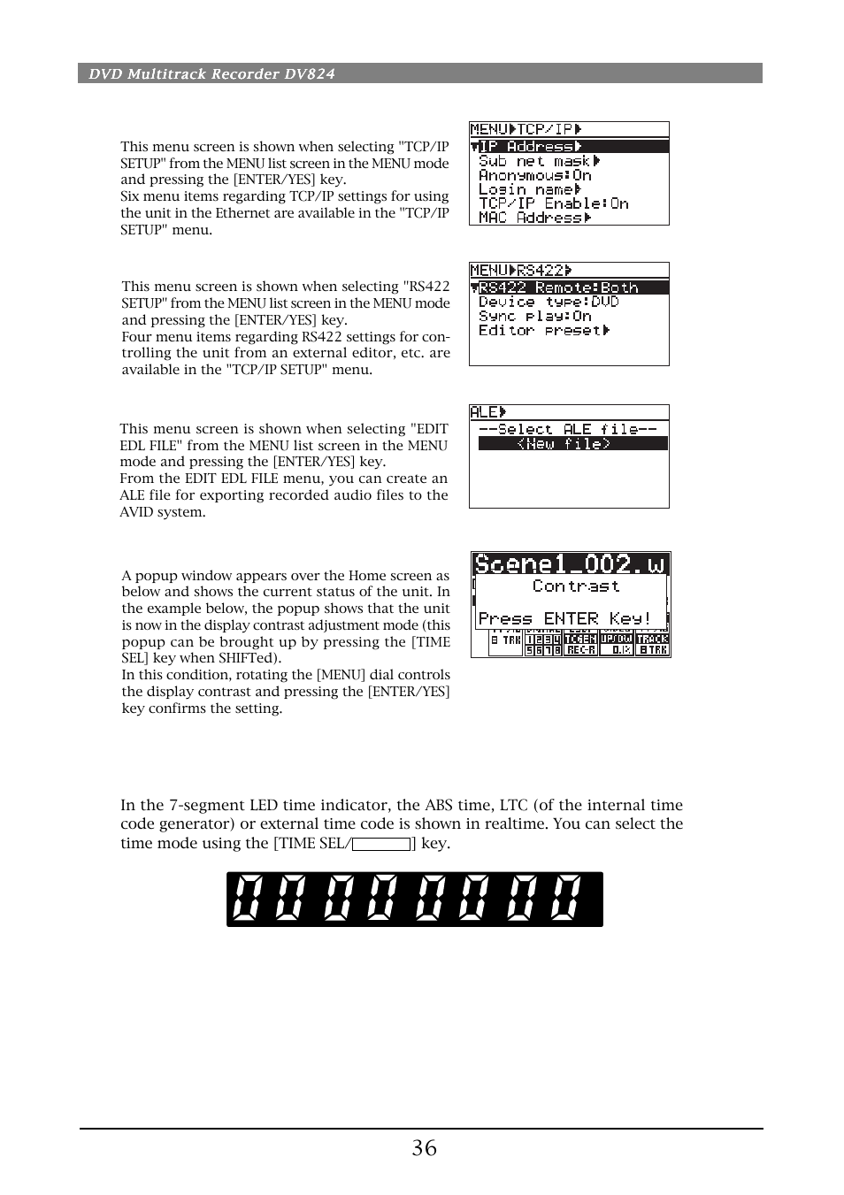 Segment led time indicator | Fostex DV824 User Manual | Page 36 / 162