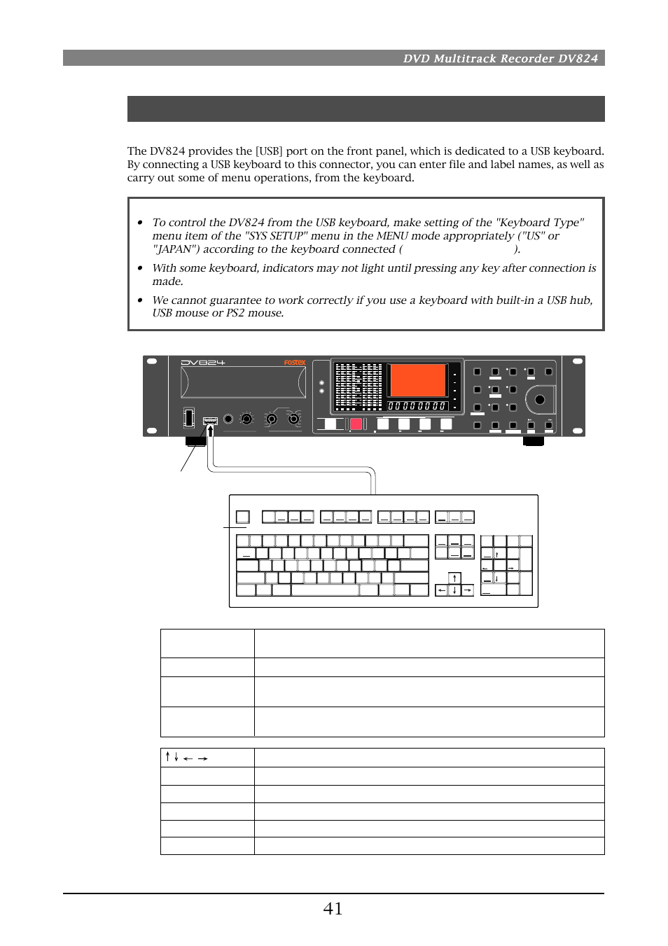 Other connection, Usb keyboard connection, Dvd multitrack recorder dv824 | Fostex DV824 User Manual | Page 41 / 162