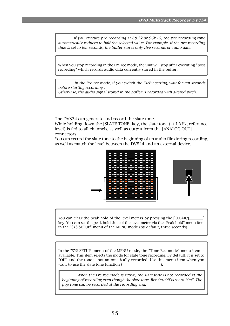 Recording the slate tone | Fostex DV824 User Manual | Page 55 / 162