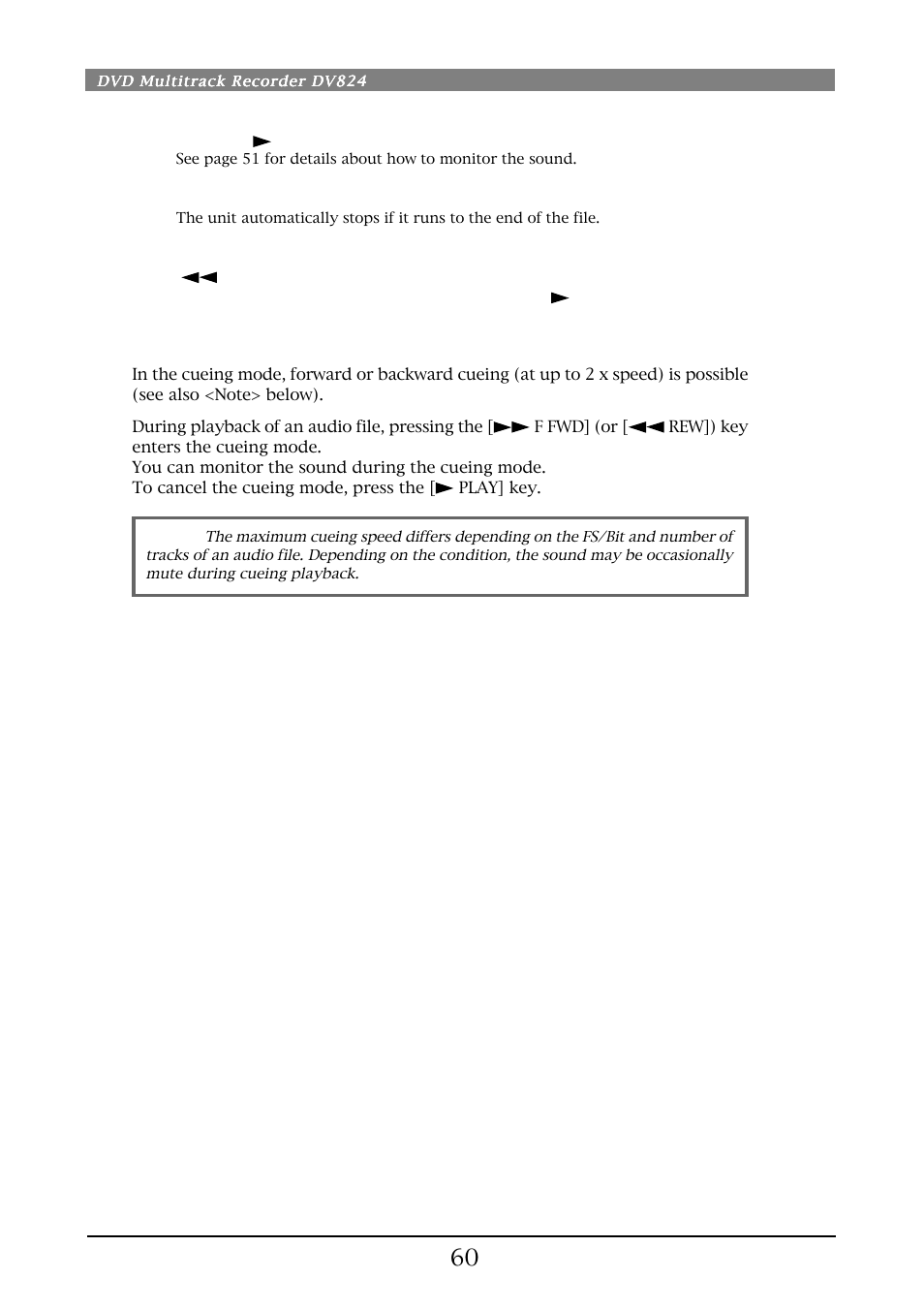 Cueing playback | Fostex DV824 User Manual | Page 60 / 162