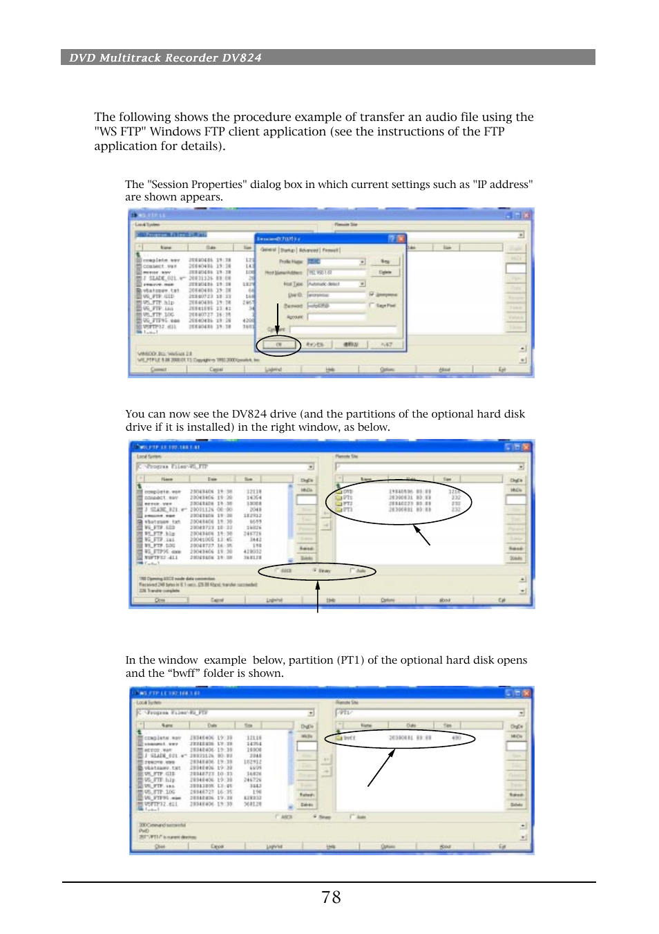 File transfer example between the dv824 and a pc | Fostex DV824 User Manual | Page 78 / 162