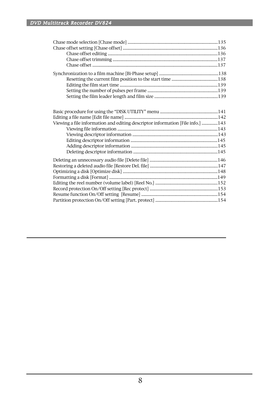 Chapter-9: specifications | Fostex DV824 User Manual | Page 8 / 162
