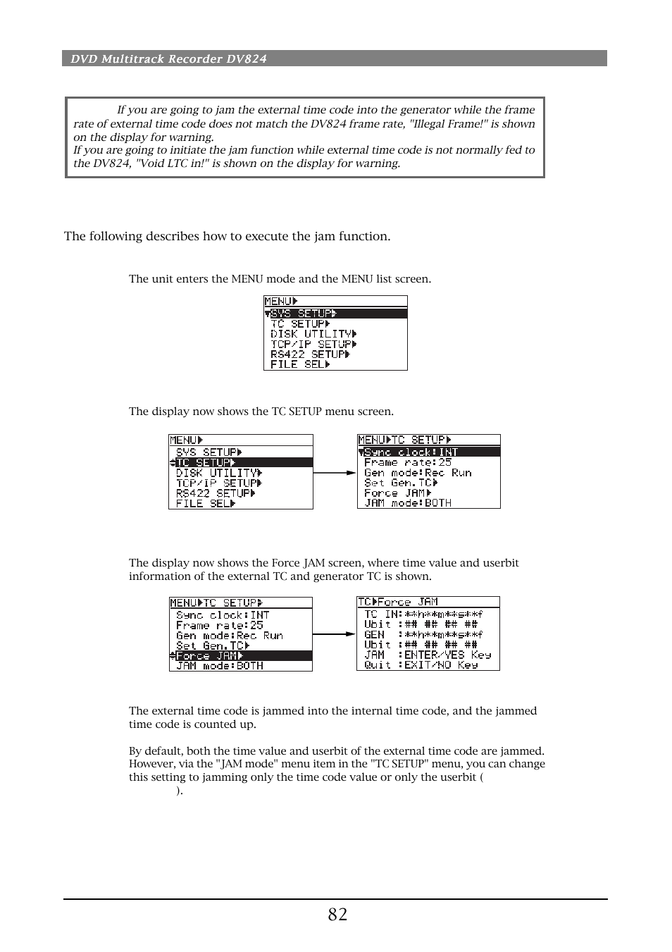 Executing jam function | Fostex DV824 User Manual | Page 82 / 162