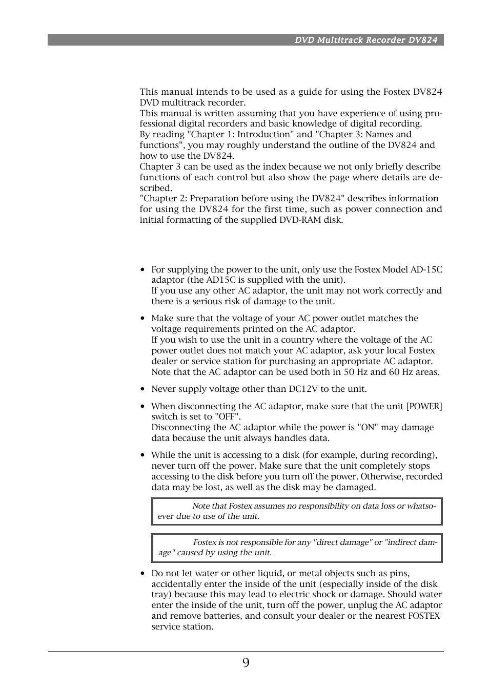 About this manual, Precautions | Fostex DV824 User Manual | Page 9 / 162