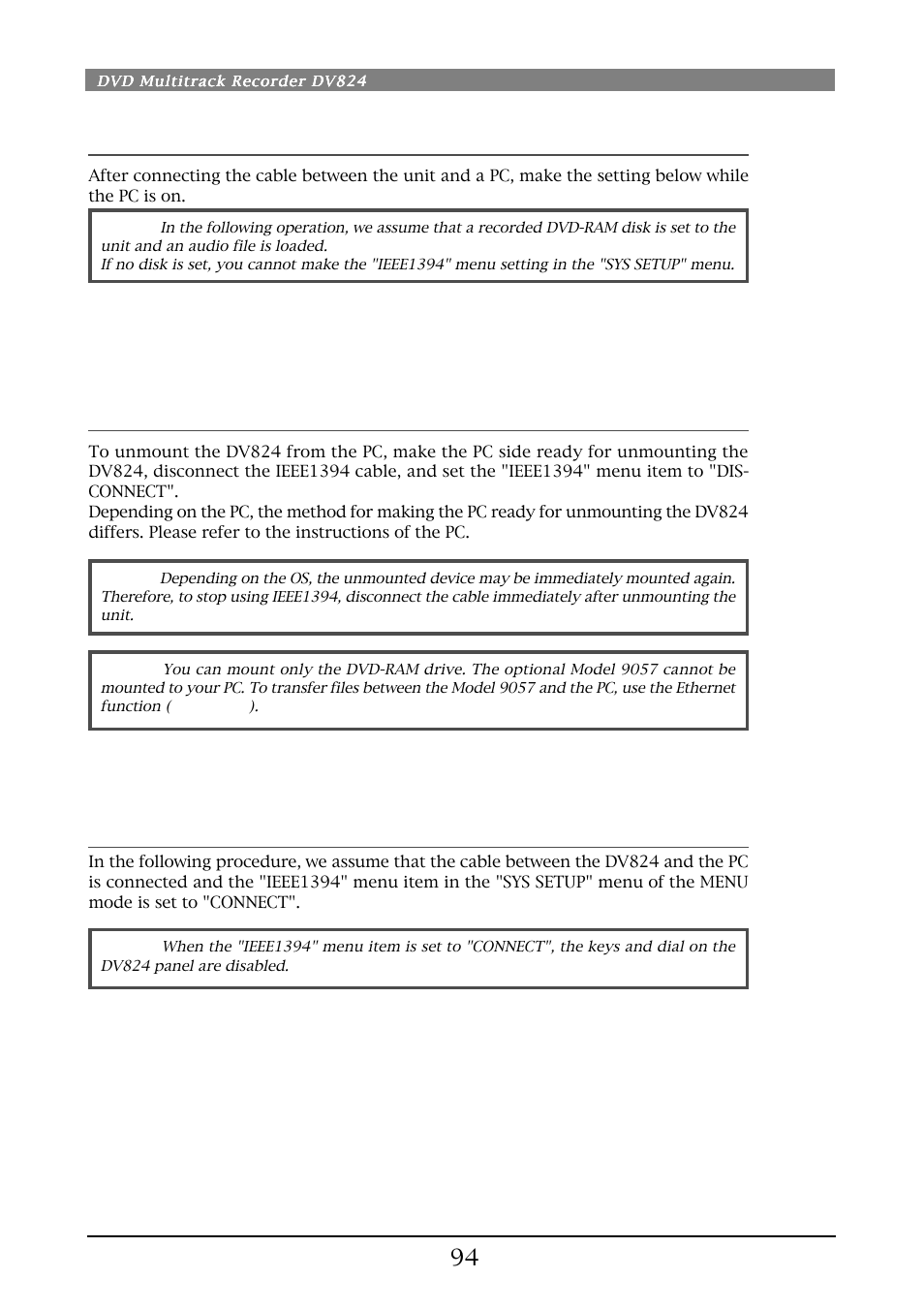 Connecting pc to the unit, How to unmount the dv824 from the pc, Example of copying data to a computer hard disk | Fostex DV824 User Manual | Page 94 / 162