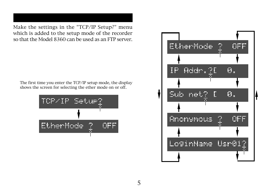 Tcp/ip setting (recorder's initial setting) | Fostex 8360 User Manual | Page 5 / 12