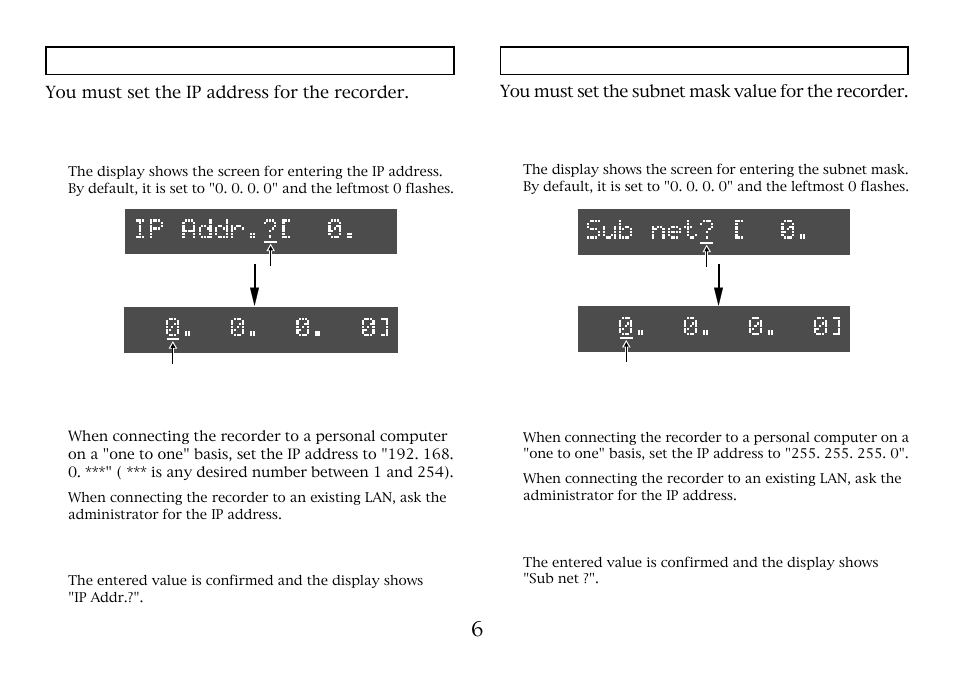 Ip address setting, Subnet mask setting | Fostex 8360 User Manual | Page 6 / 12