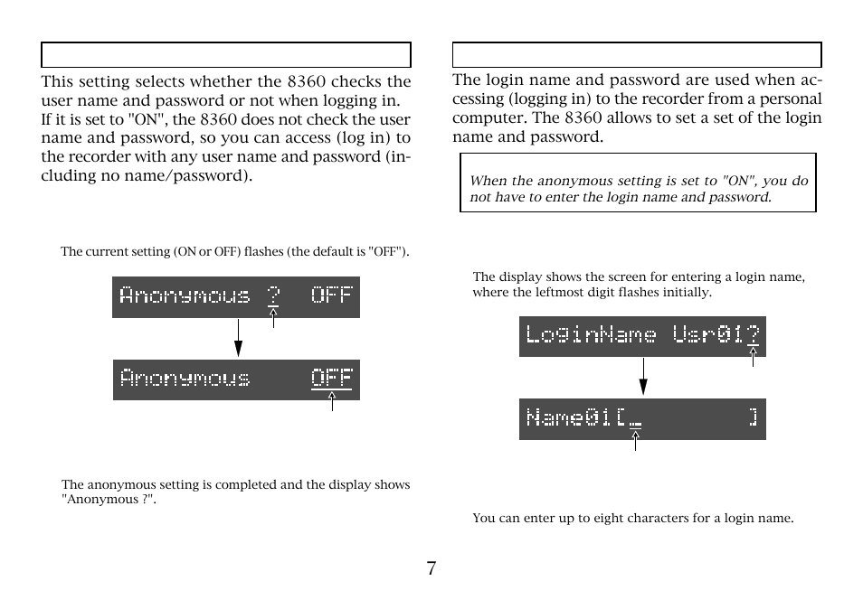 Anonymous setting, Login name (password) setting | Fostex 8360 User Manual | Page 7 / 12