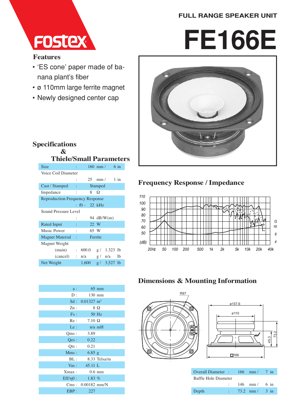 Fostex FE166e User Manual | 1 page