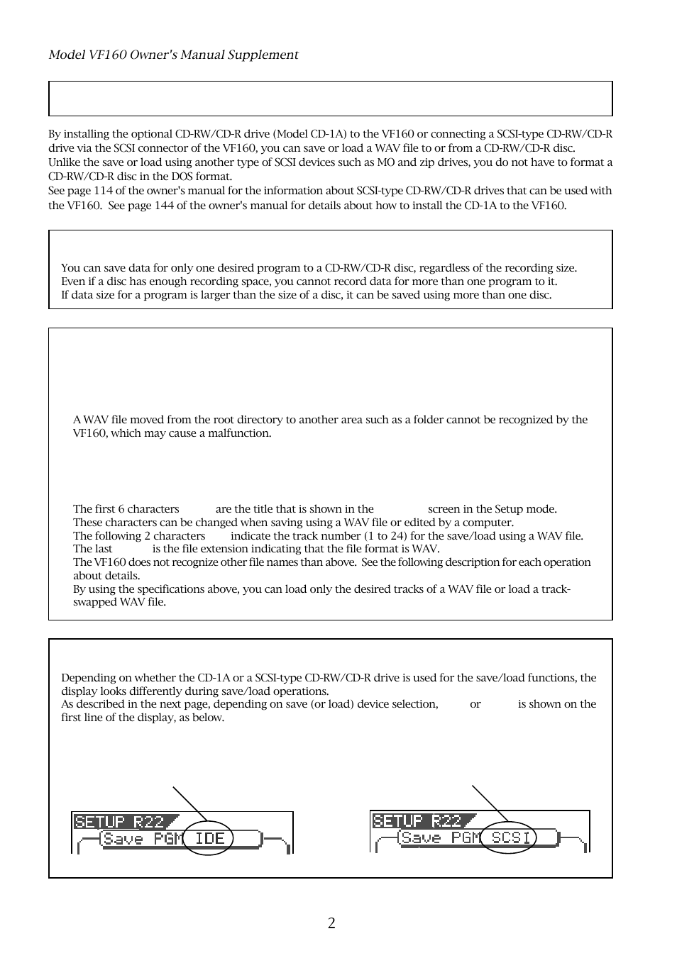 Save/load of wav files using a cd-rw/cd-r drive, About directory of a backup disc, About file names of wav file | Fostex VF160 User Manual | Page 2 / 8