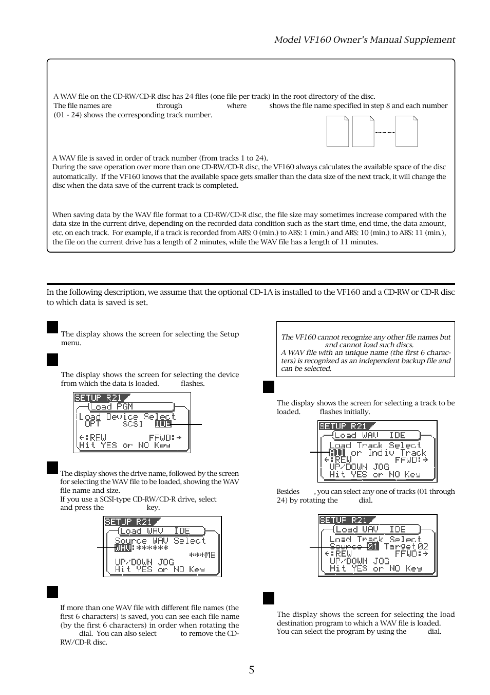 Loading a wav file, About wav files saved | Fostex VF160 User Manual | Page 5 / 8