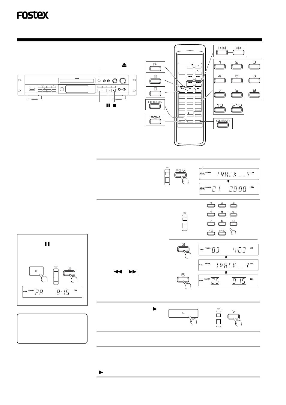Programmed playback, Playing tracks in the desired order, Program reservation | Open/close 3 | Fostex CR300 User Manual | Page 38 / 48