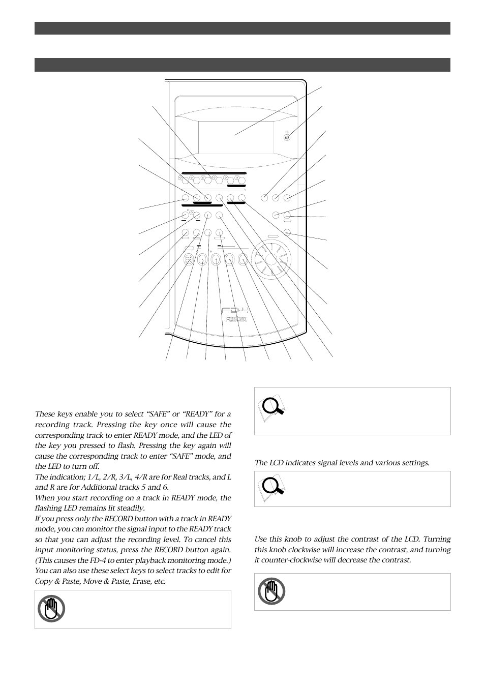 Names and functions, Contrast adjustment knob | Fostex FD-4 User Manual | Page 12 / 100