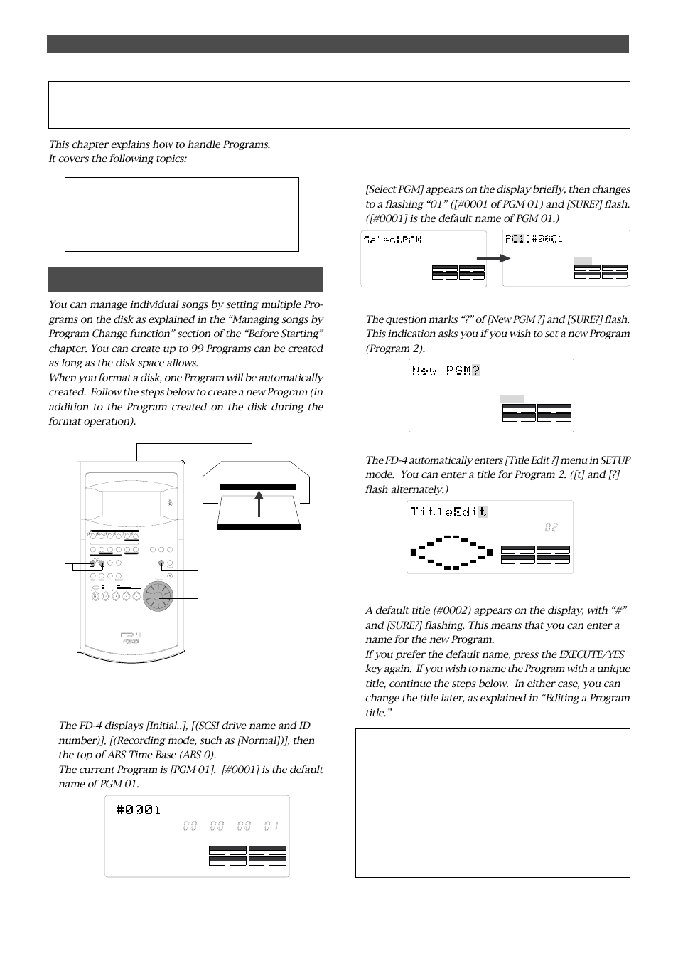 Creating a new program, Handling programs | Fostex FD-4 User Manual | Page 36 / 100