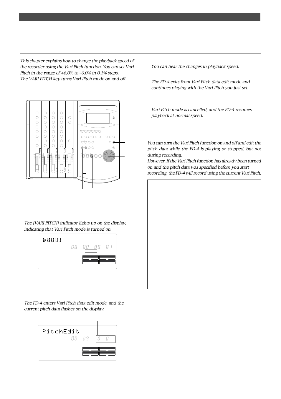 Playback in vari pitch mode, Special application (playback in vari pitch mode) | Fostex FD-4 User Manual | Page 40 / 100