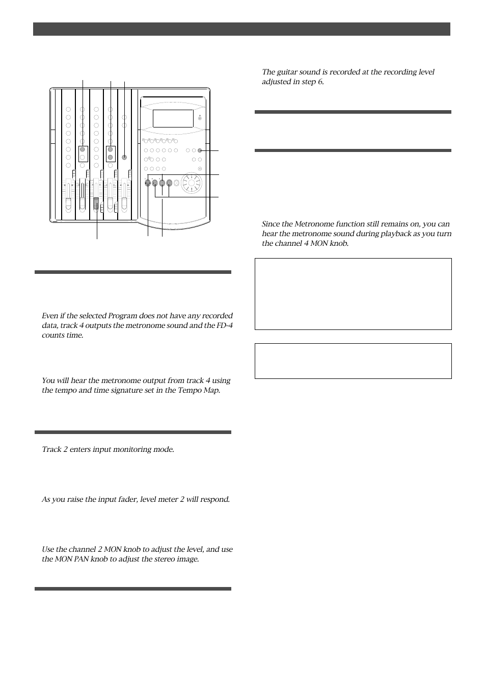 Checking the metronome sound, Starting recording, Quitting recording | Checking the recorded sound | Fostex FD-4 User Manual | Page 42 / 100