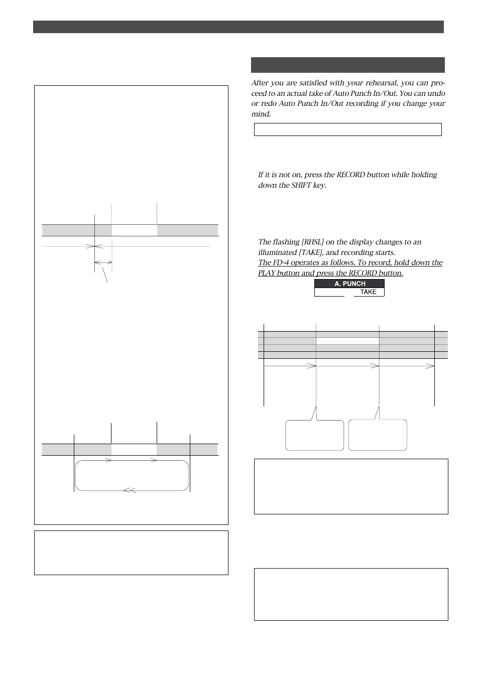 Auto punch in/out take, Special application (punch in/out recording), Caution after punch out | Fostex FD-4 User Manual | Page 45 / 100