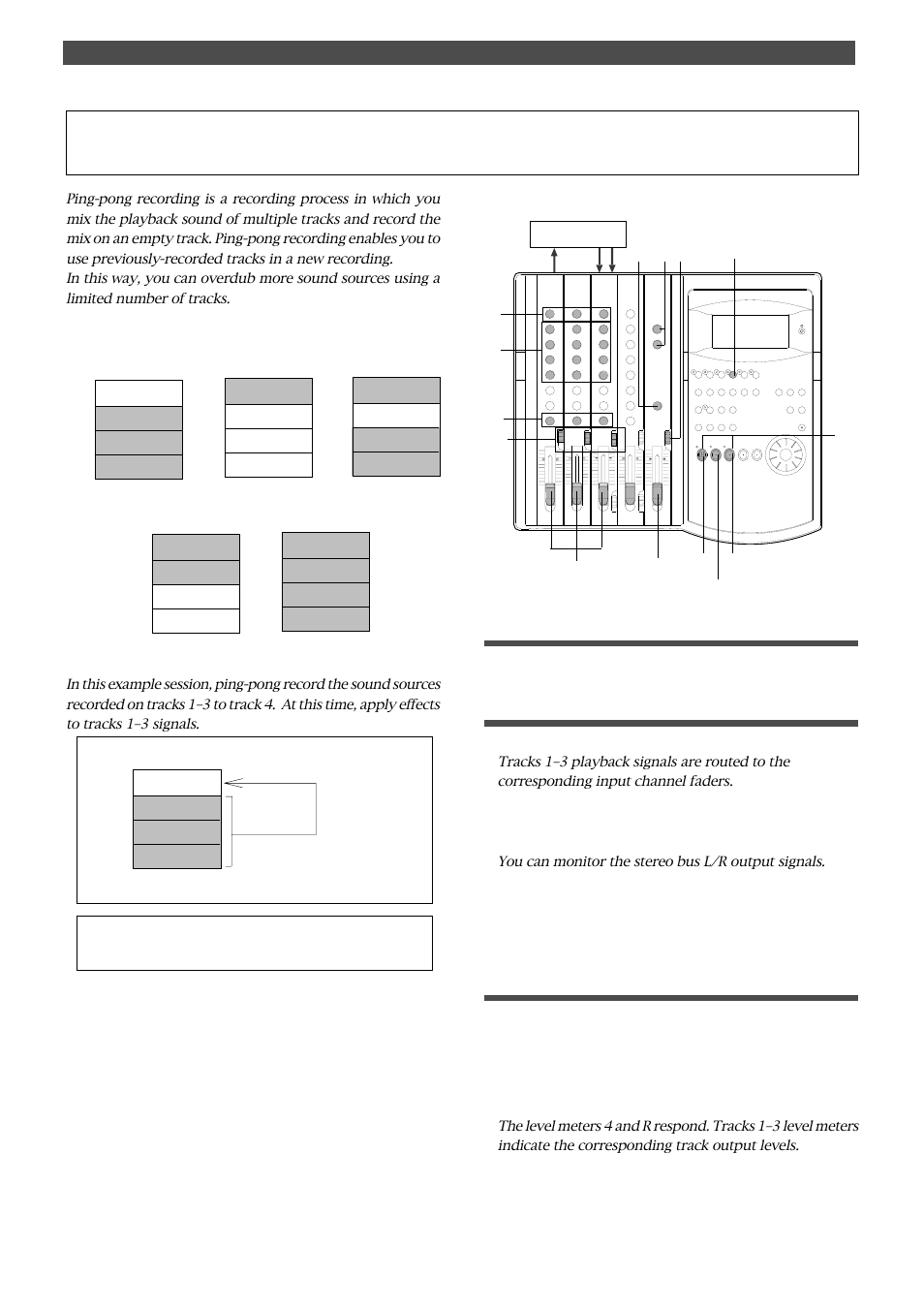 Ping-pong recording, Connecting effect units, Setting the switch and knob | Adjusting the recording level/rehearsal, Special application (ping pong recording) | Fostex FD-4 User Manual | Page 49 / 100