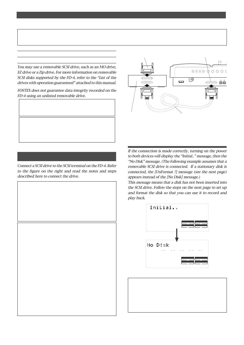 Connecting a scsi drive, Recording preparation, Handling a scsi drive | About damages, About copyrights | Fostex FD-4 User Manual | Page 5 / 100