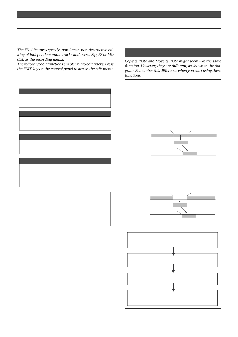 Editing tracks, Copy & paste and move & paste | Fostex FD-4 User Manual | Page 56 / 100
