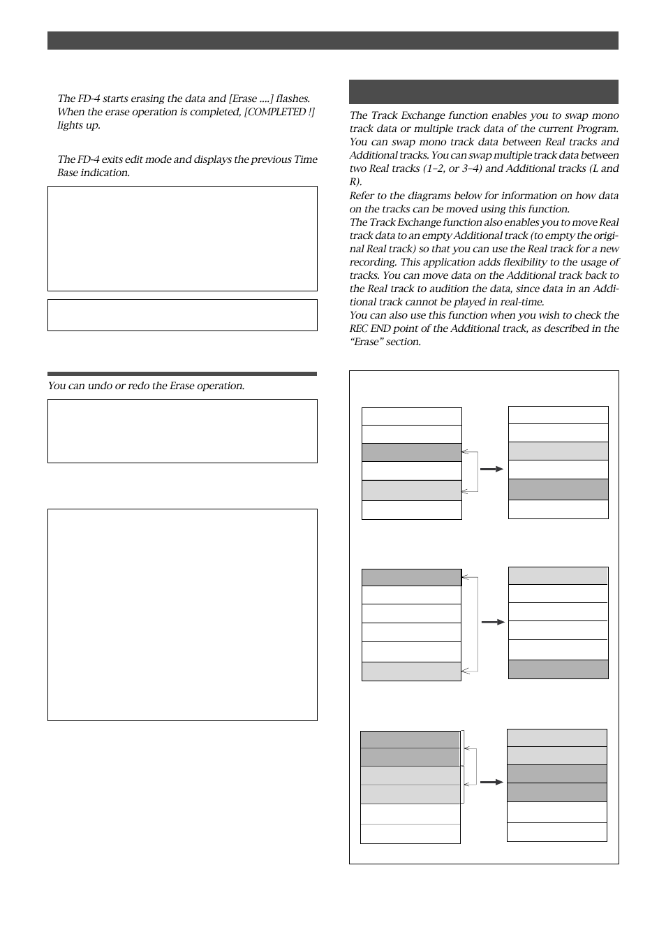 Track exchange, Undo/redo erase, Editing tracks | Fostex FD-4 User Manual | Page 60 / 100