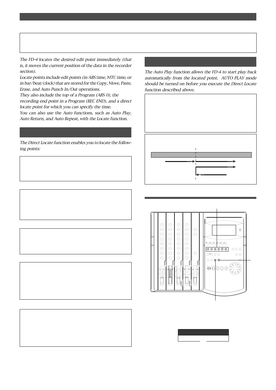 Locate function, Direct locate, Auto play | Executing the auto play function | Fostex FD-4 User Manual | Page 66 / 100