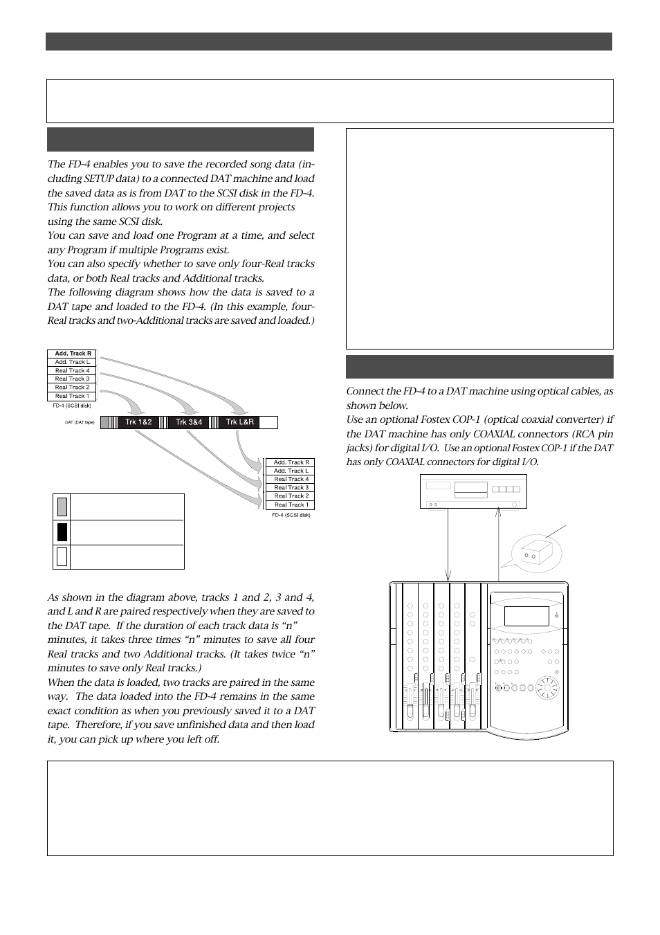 Saving and loading song data, Outline of the save/load operation, Connecting a dat machine | Fostex FD-4 User Manual | Page 76 / 100