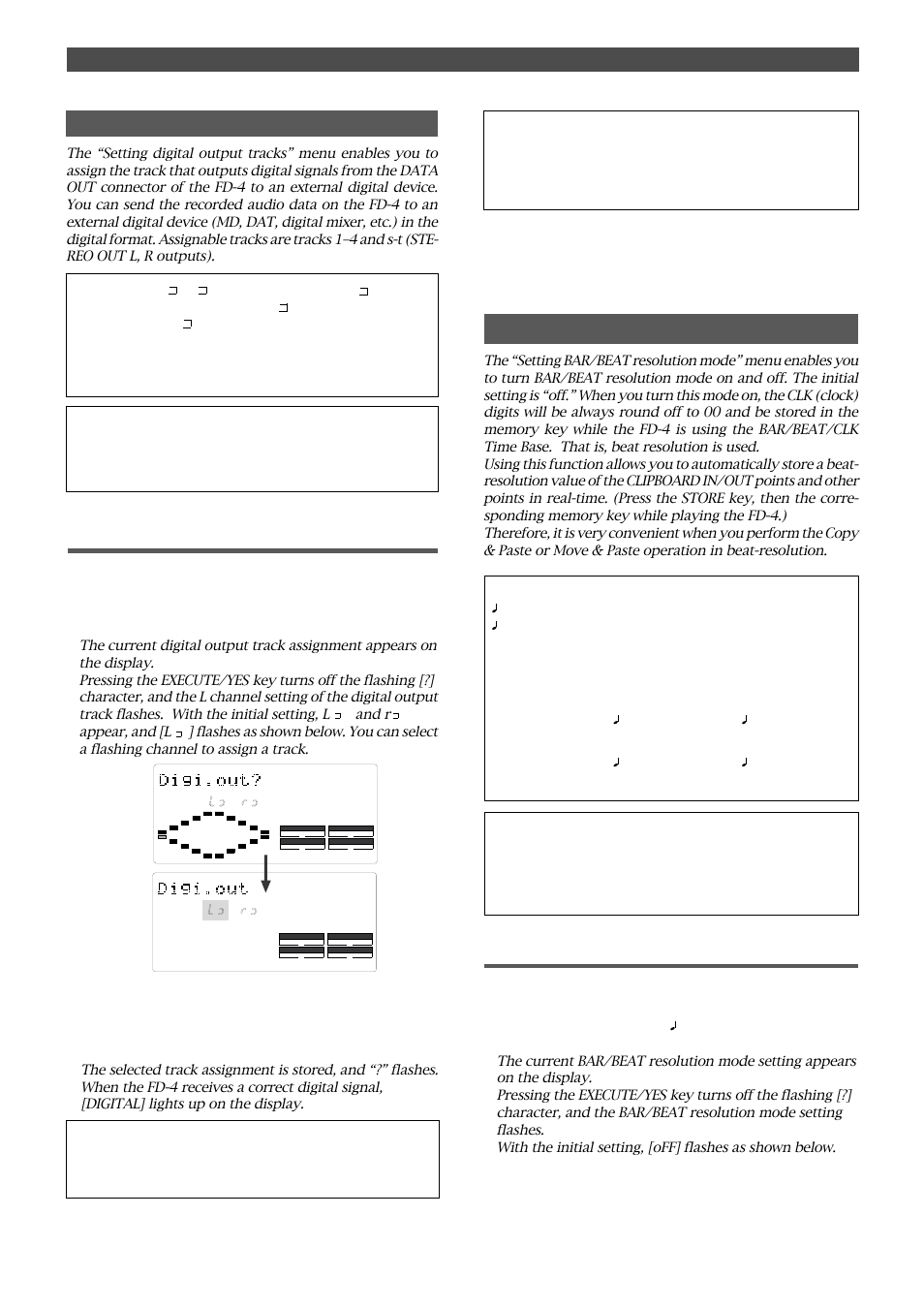 Setting digital output tracks, Setting bar/beat resolution mode, Changing the initial setting (setup mode) | Important | Fostex FD-4 User Manual | Page 92 / 100