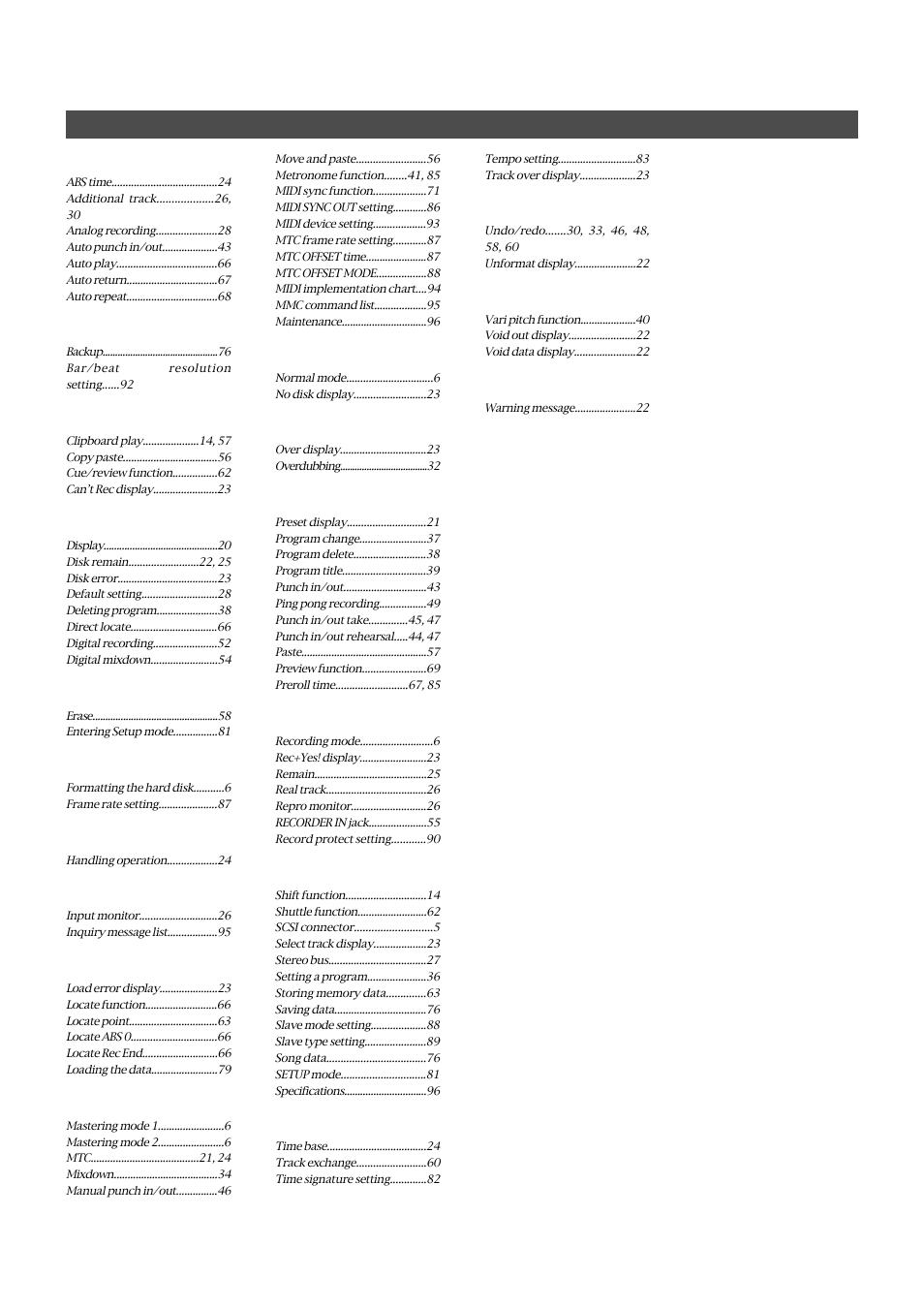 Index | Fostex FD-4 User Manual | Page 99 / 100
