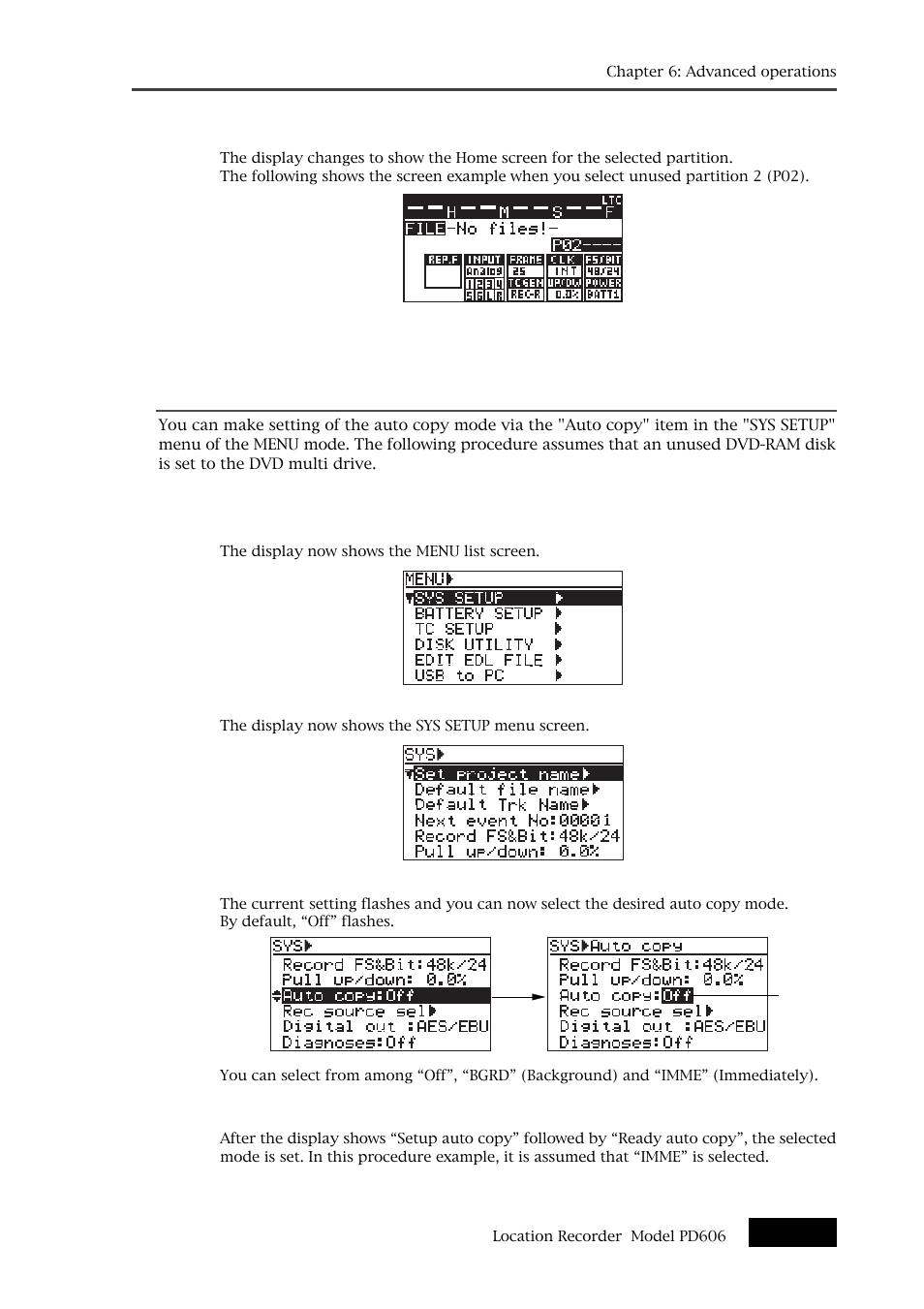 Selecting auto copy mode | Fostex PD606 User Manual | Page 107 / 226