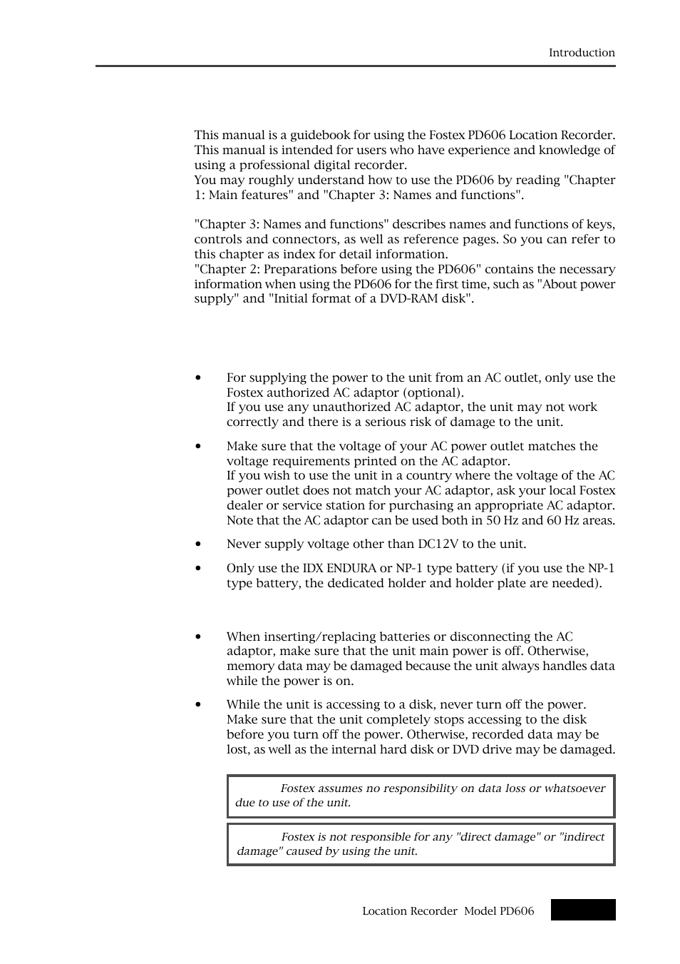 Precautions, Introduction of this manual | Fostex PD606 User Manual | Page 11 / 226