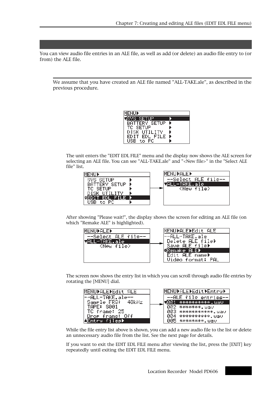 Viewing and editing audio file entries | Fostex PD606 User Manual | Page 129 / 226