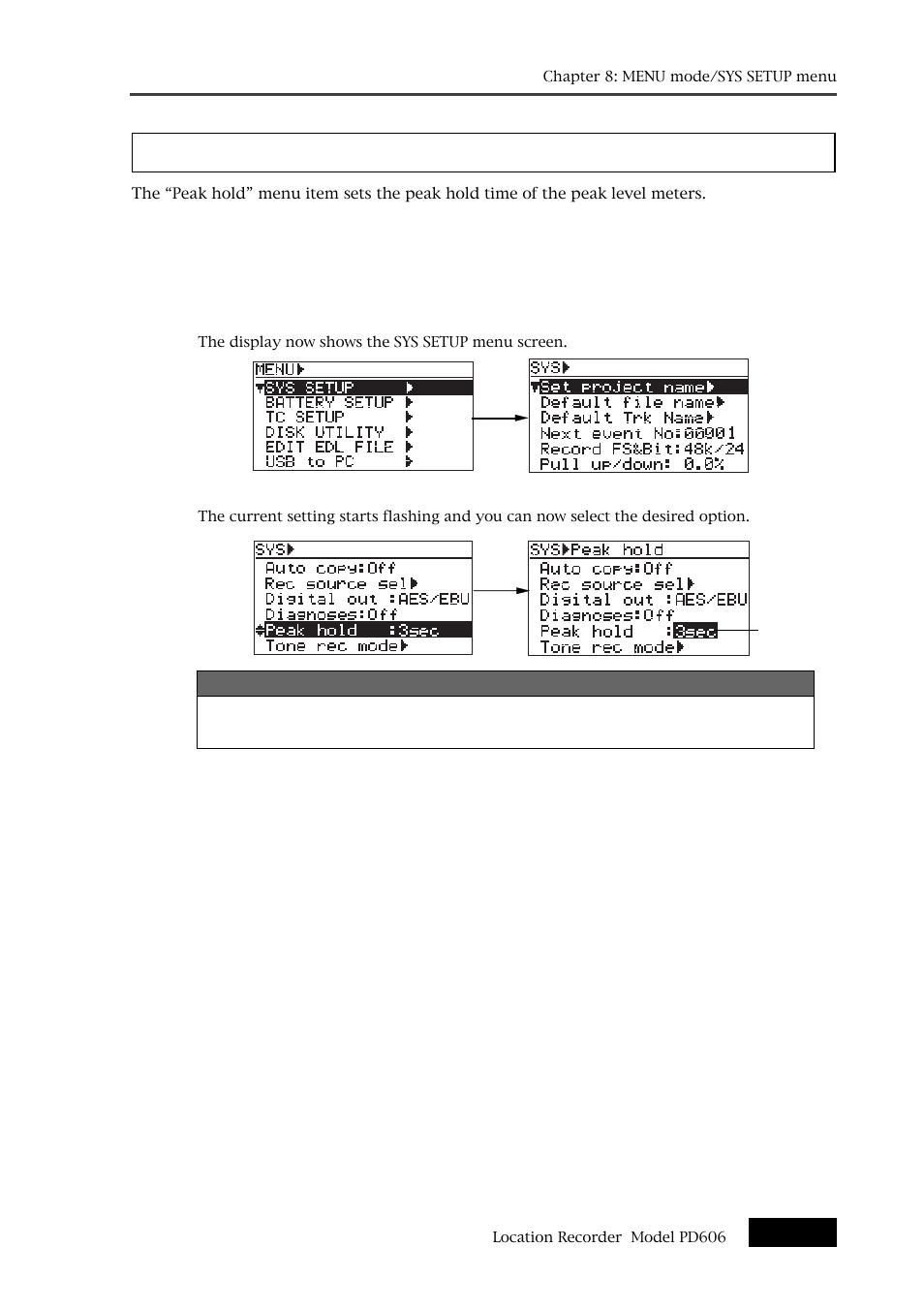 Peak hold time setting [peak hold | Fostex PD606 User Manual | Page 149 / 226