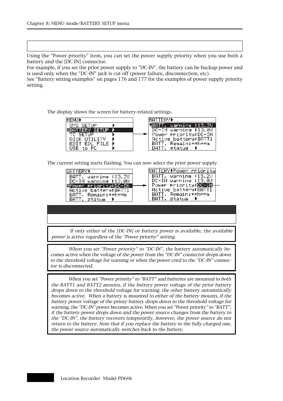 Power supply priority setting [power priority | Fostex PD606 User Manual | Page 174 / 226