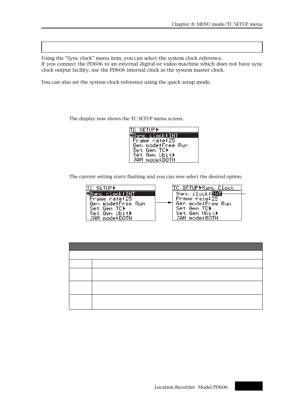 System clock selection [sync clock | Fostex PD606 User Manual | Page 181 / 226