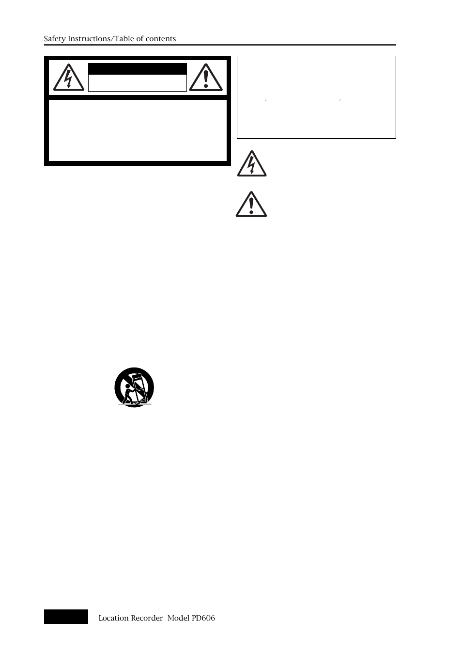 Safety instructions, Warning, Caution | Fostex PD606 User Manual | Page 2 / 226