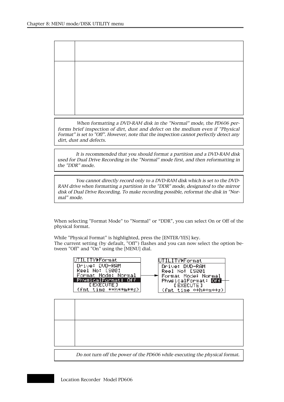 Physical format on/off setting | Fostex PD606 User Manual | Page 206 / 226