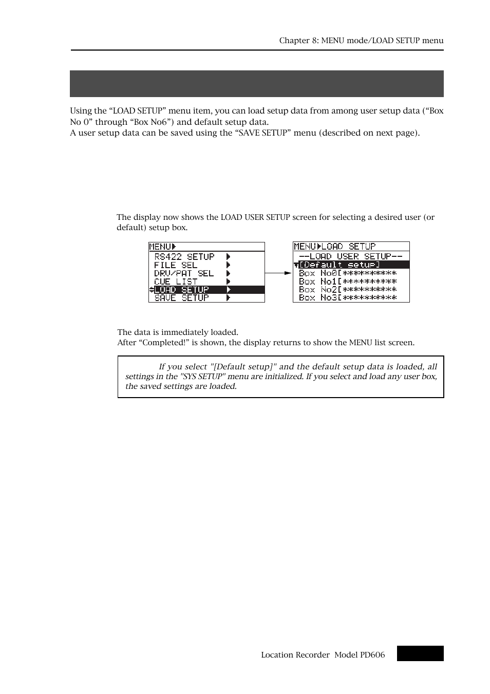 Load setup menu | Fostex PD606 User Manual | Page 213 / 226