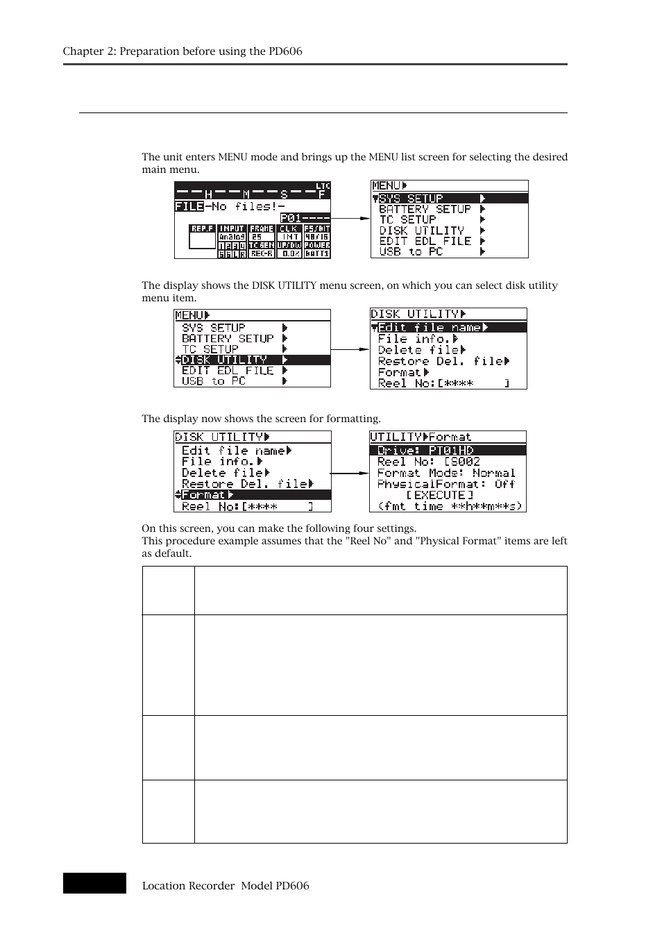 Initial format of a dvd-ram disk | Fostex PD606 User Manual | Page 34 / 226